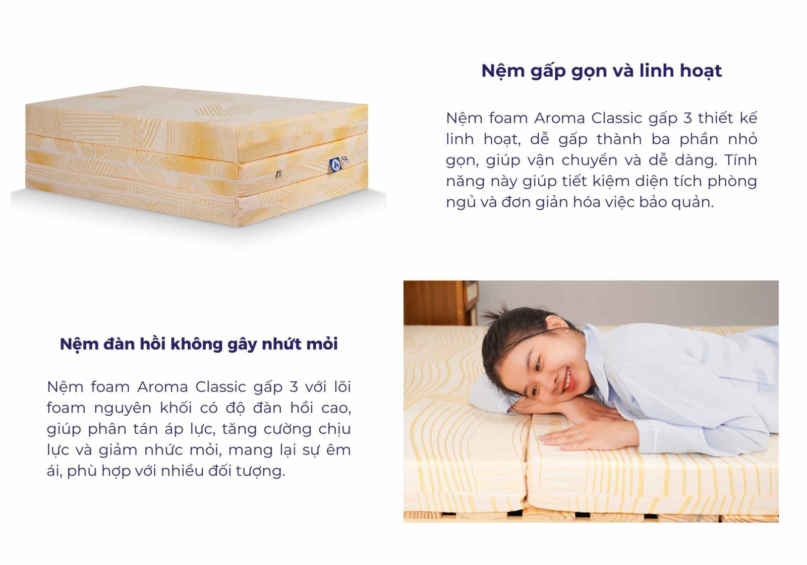 Nệm foam Aroma Classic gấp 3 (tên cũ Adora)