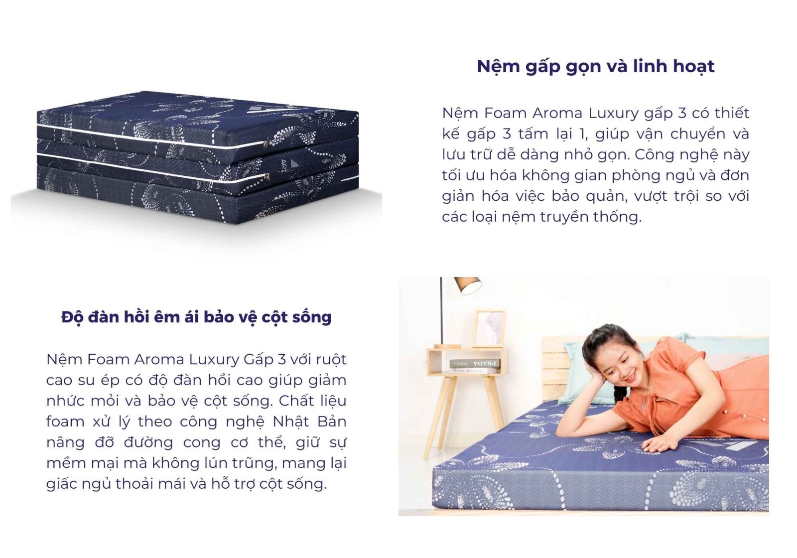 Nệm Foam Aroma Luxury gấp 3 (tên cũ Adora)