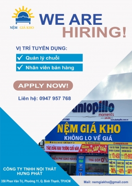 Nệm giá kho tuyển dụng cửa hàng trưởng quản lý các cửa hàng khu vực Thành phố Hồ Chí Minh,...