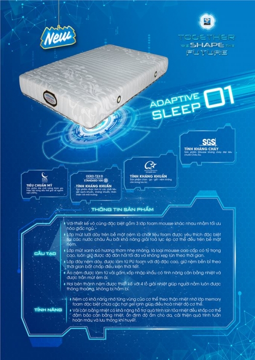 Bảng giá nệm Mousse 3 Tầng Adaptive Sleep 01.