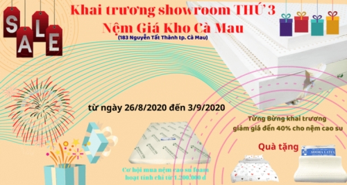khai trương showroom nệm giá kho thứ 3 tại Cà Mau