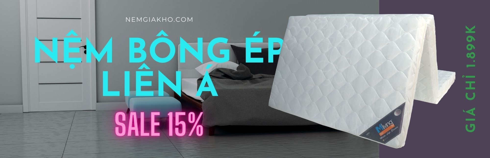Nệm bông ép liên á 1m2 5 Nệm bông ép liên á 1m2