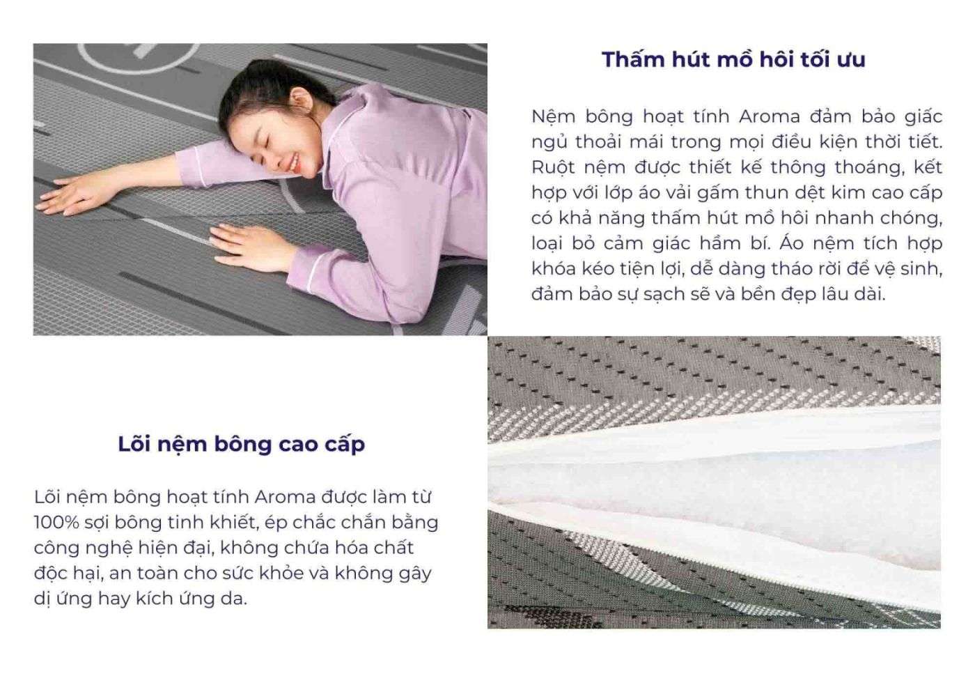 Nệm bông hoạt tính Aroma (tên cũ Adora)