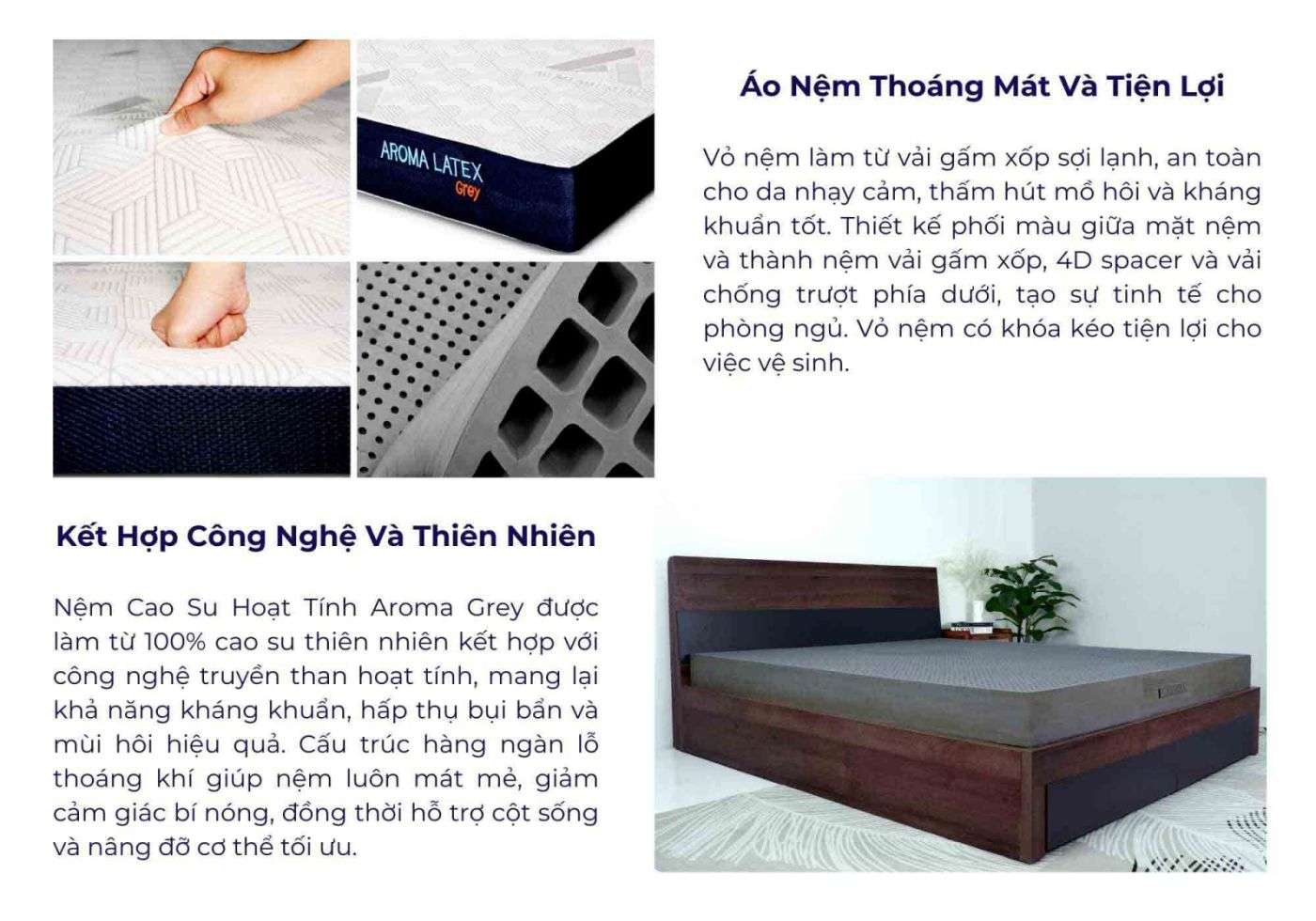 Nệm cao su Aroma Grey 15 Nệm cao su hoạt tính Aroma Grey