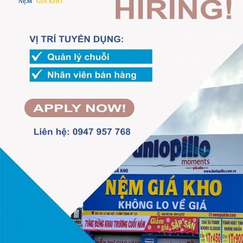 Nệm giá kho tuyển dụng cửa hàng trưởng quản lý các cửa hàng khu vực Thành phố Hồ Chí Minh, các tỉnh miền Đông và miền Tây